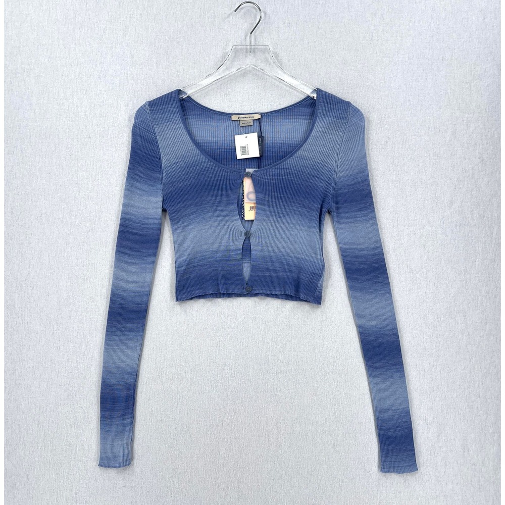 PALOMA WOOL Sweater Womens Medium Blue Sauce Button Ribbed Knit Cropped Top NWT - Picture 5 of 16